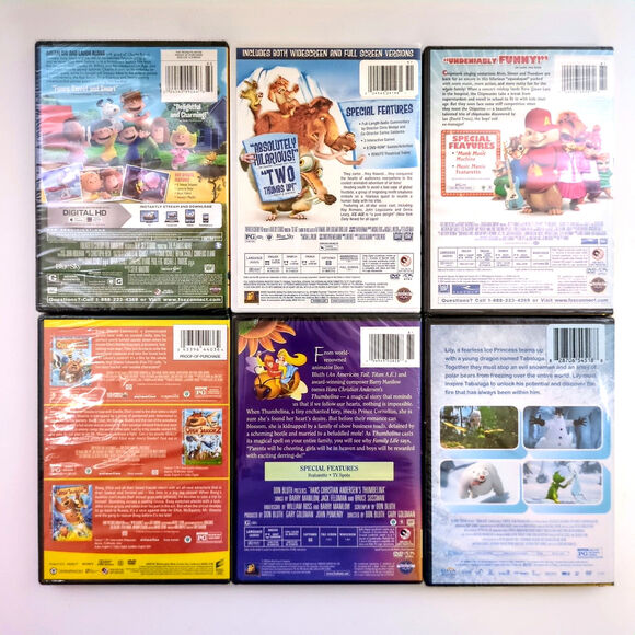 Kids DVD 8 Pack Lot Alvin Chipmunks Ice Age Peanuts Thumbelina Open Season New - Picture 2 of 2
